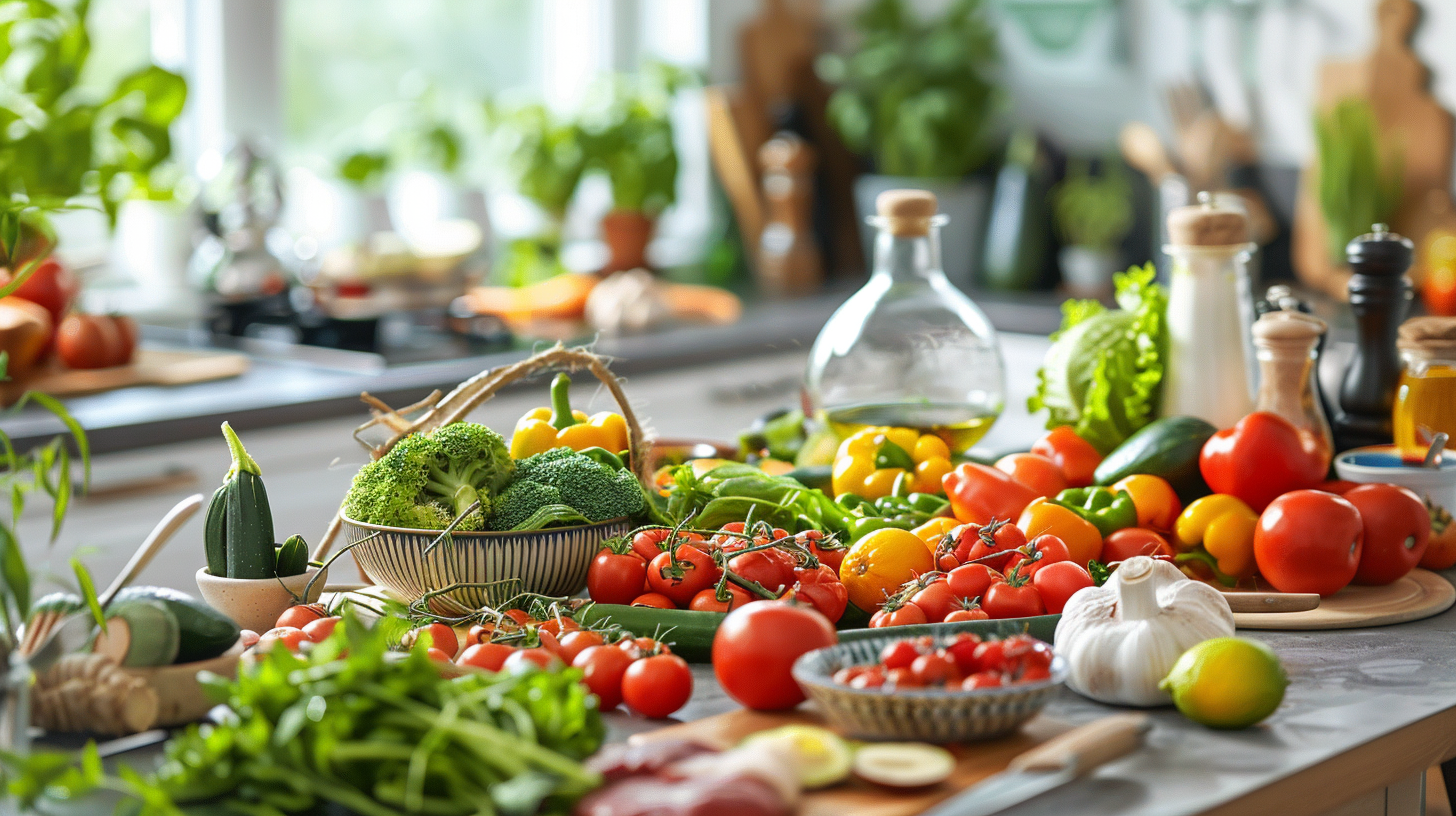 Різноманітні свіжі продукти та збалансоване харчування на столі